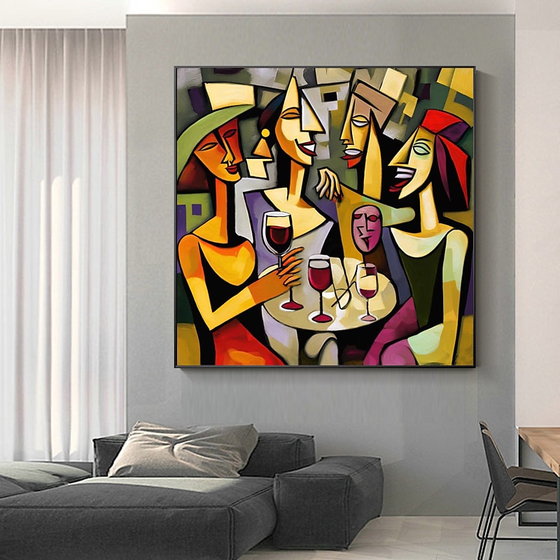 Picasso style Abstract Girl Happy Family drinking Handpainted Oil Painting on Canvas Modern Nordic Figure Handmade Wall Art Picture Living Room Decoration No Frame3