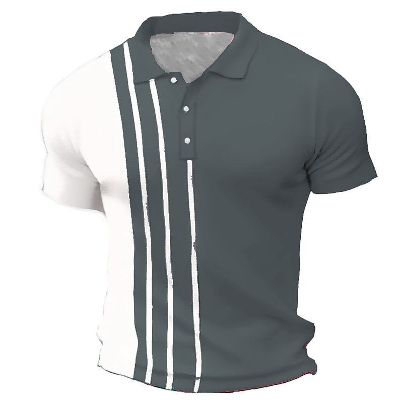Men's Waffle Polo Shirt Golf Shirt Work Street Polo Collar Classic Short Sleeve Fashion Casual Striped Button Front Summer Spring Spring & Summer Regular Fit Black Pink Army Green Blue Light Grey2