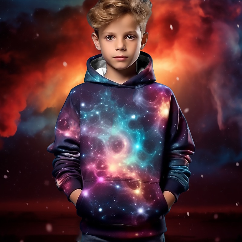 Boys 3D Galaxy Hoodie Long Sleeve 3D Print Active Basic Kids School4