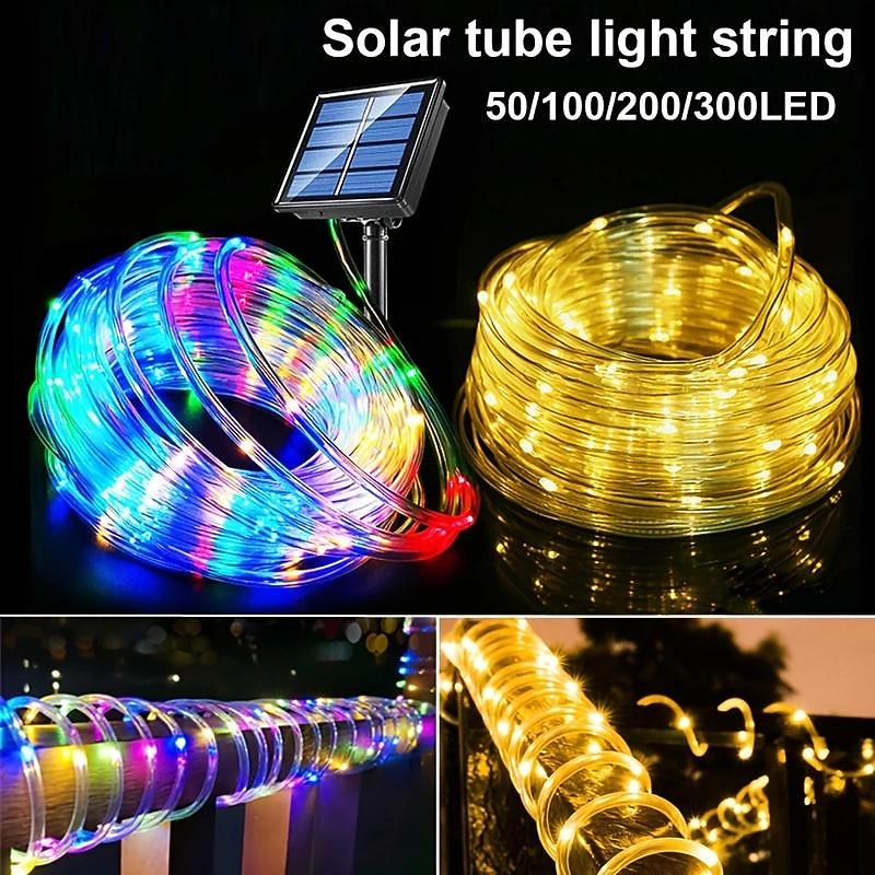 1 Pack Solar Rope Lights Outdoor Waterproof LED String Lights, Garland Fairy Garden Light Strings, Outdoor Christmas Halloween Wedding Party Decor, 7M-50Led/12M-100Led/20M-200Led/30M-300Led