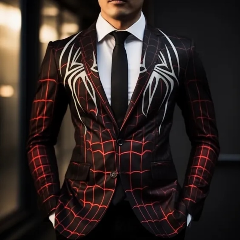 Men's Spider Long Sleeve Turndown Business Work Wear to work Going out Buttons Print Multi Pocket3