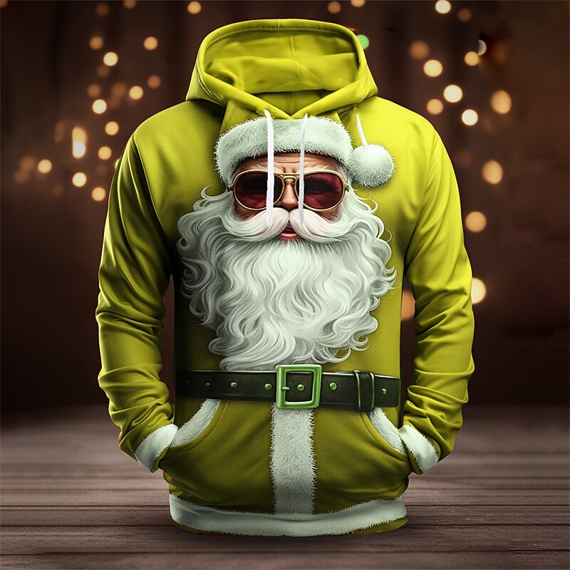 Christmas Men's Santa Claus 3D Hoodies Graphic Santa Claus Fashion 3D Print  Sports Outdoor Holiday Hoodies Dark Yellow Red / White Long Sleeve Hooded Print Front Pocket Spring &  Fall Designer shirt2