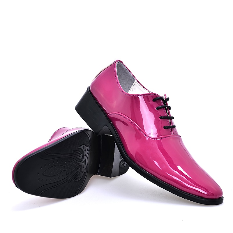 Men's Shiny Pink Patent Faux Leather Oxford Shoes - Bold Statement Dress Shoes for Parties and Special Events3