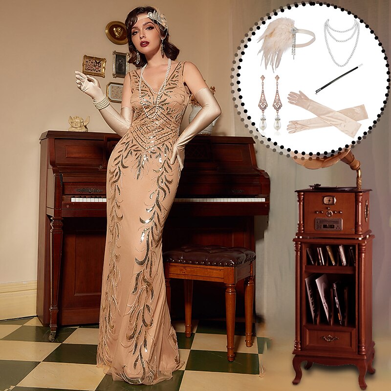 Retro Vintage Roaring 20s 1920s Flapper Dress Dress Outfits The Great Gatsby Wedding Guest Sequins Fancy Dress Women's Carnival Masquerade Party / Evening Prom Wedding Reception Adults' 1 x Cigarette