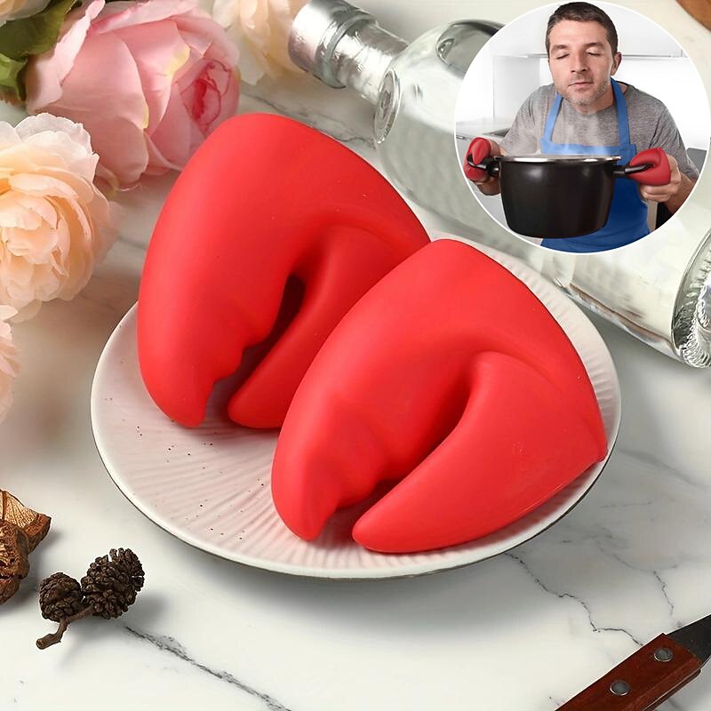 1 Pair Anti-Scald Pot Holders, Red Silicone Oven Glove Set, Lobster Claw Oven Gloves, Red Crab Oven Glove, Non-Slip Silicone Oven Gloves, Kitchen Safe