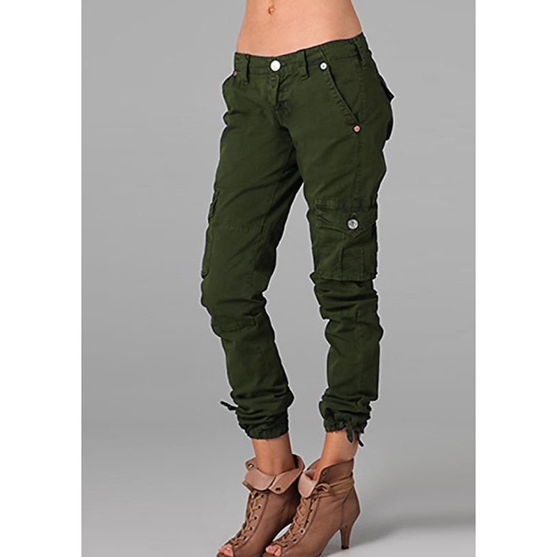 Women's Normal Cargo Pants Slacks Cargo Chino Full Length Mid Waist Solid Colored Pocket Comfy Outdoor Comfortable Inelastic Casual Daily Wear Grey Black White Almond Summer Spring &  Fall Slim3