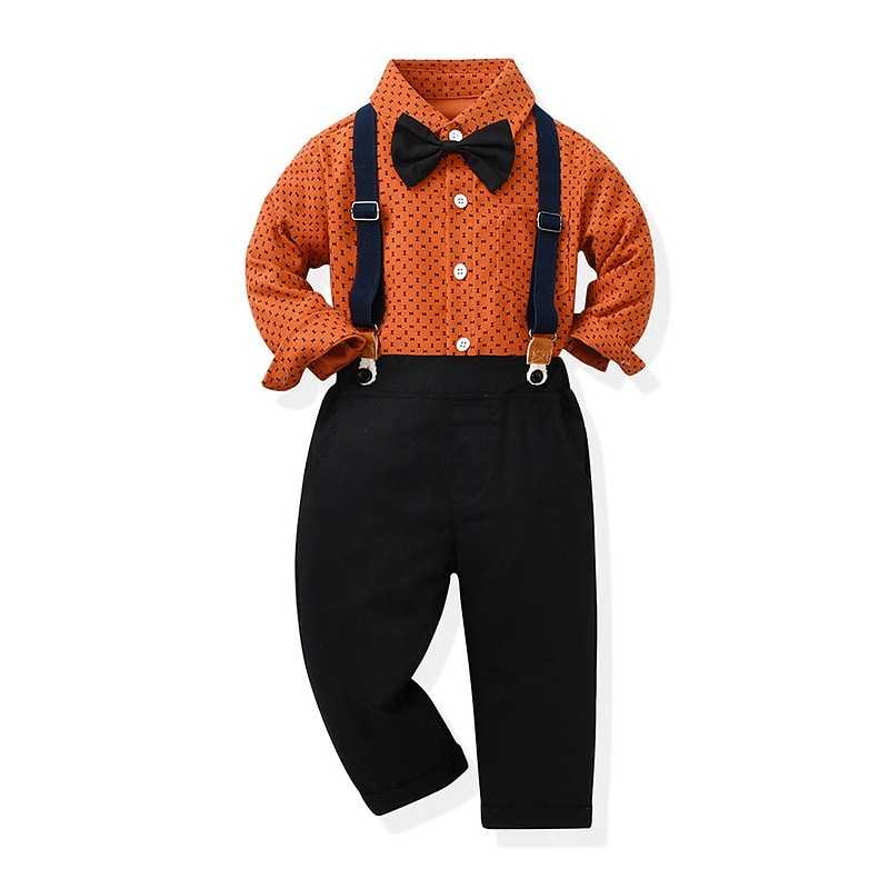 2 Pieces Ring Bearer Suit Boys Kids Shirt & Pants Formal Fashion Solid Color Graphic Buttons Yellow Orange Green Cotton2