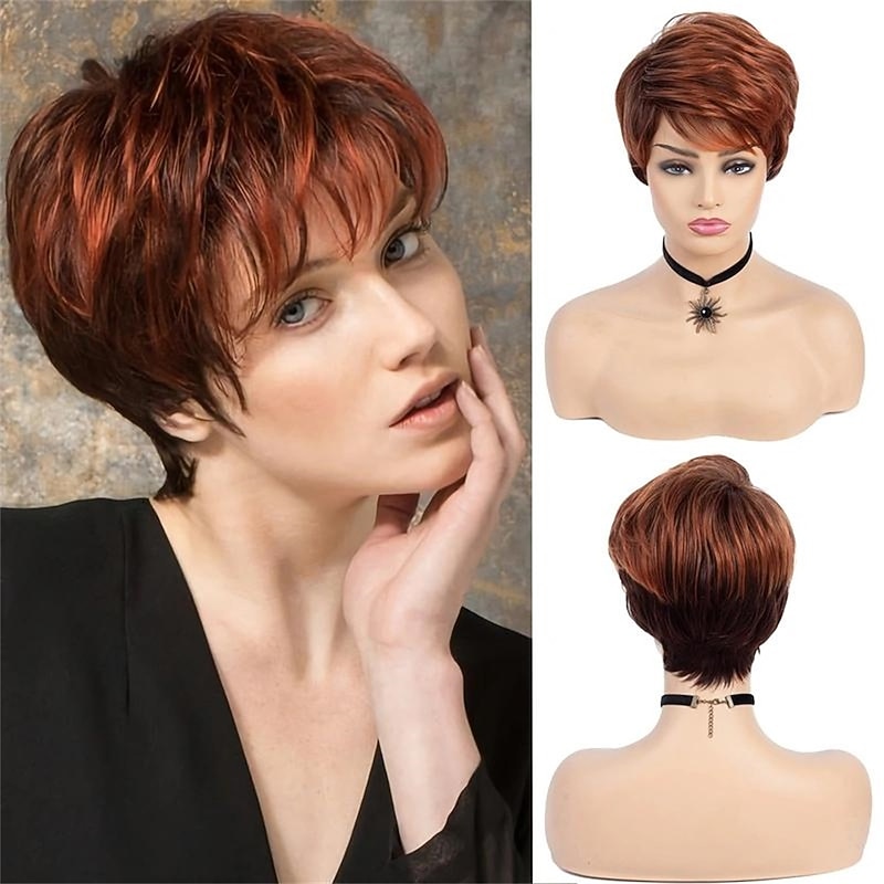 Short Pixie Cut Wig With Bangs For Women Natural Synthetic Wig Layered Hairstyles Cosplay Costume Party Daily Use