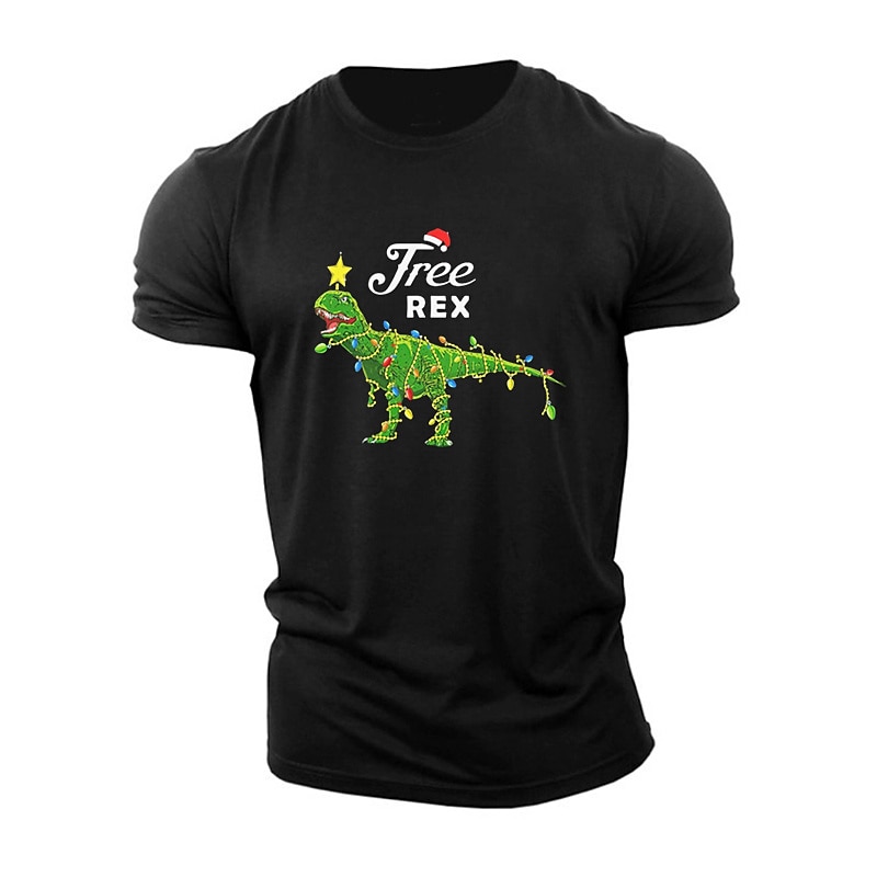 Christmas Men's Dinosaur Christmas Animal T Shirt Cotton Short Sleeve Graphic Shirt Heather Gray Black Red Comfortable Tee Sports Outdoor Holiday Fashion Designer Clothing