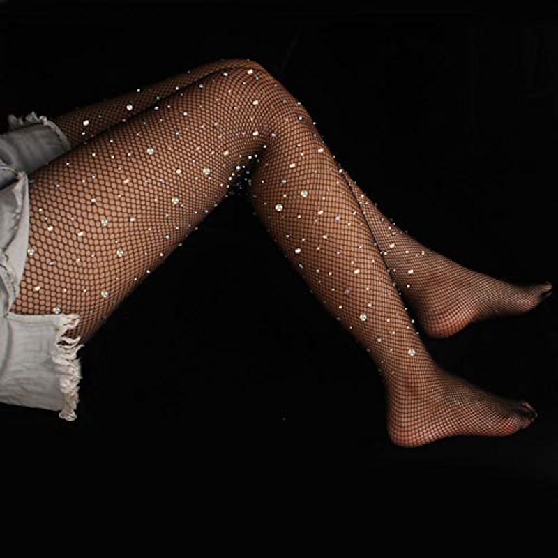 Women's Back Seam High Waist Tights Sparkle Rhinestone Fishnets Party Rhinestone Mesh Stockings Disco Club Party3