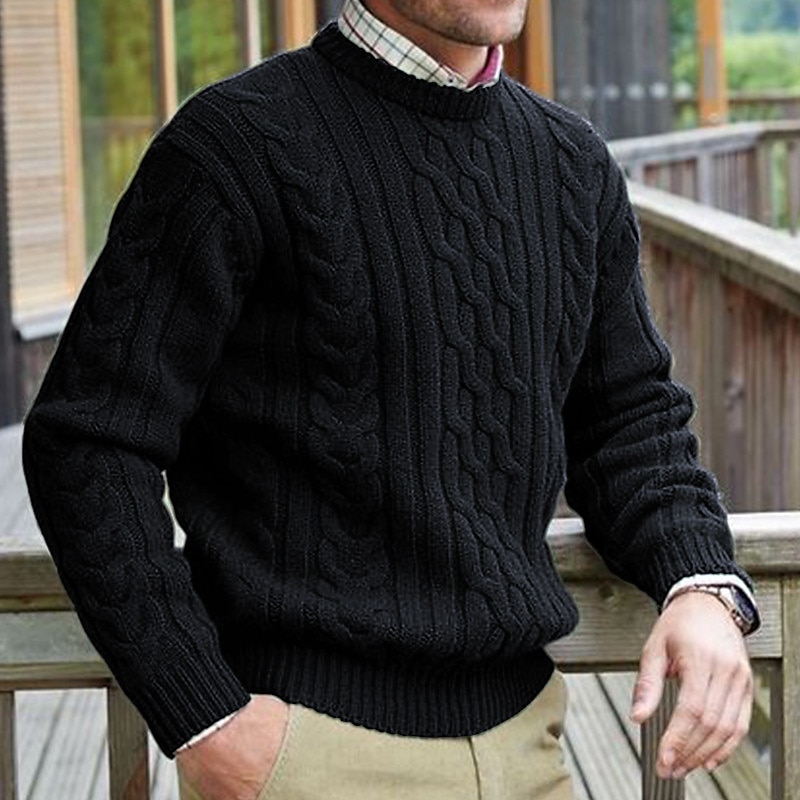 Men's Sweater Dress Sweater Pullover Sweater Jumper Pullover Cable Cable Knit Knit Classic Style Knitted Plain Crew Neck Classic & Timeless Keep Warm Vacation Daily Wear Clothing Apparel Fall & Winter3