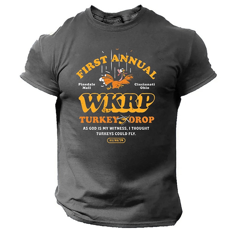 Men's WKRP Turkey Drop T-Shirt - First Annual Funny Retro TV Show Graphic Tee with "As God Is My Witness" Quote2