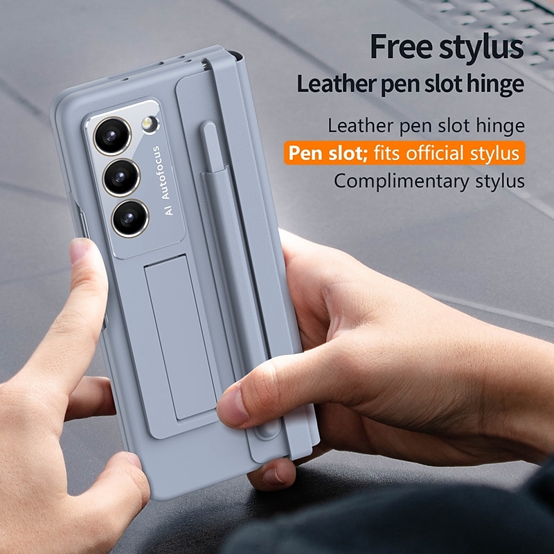 Phone Case For Samsung Galaxy Z Fold 6 Z Fold 5 Z Fold 4 Back Cover with Stand Holder with Screen Protector with S Pen Solid Color PC PU Leather4