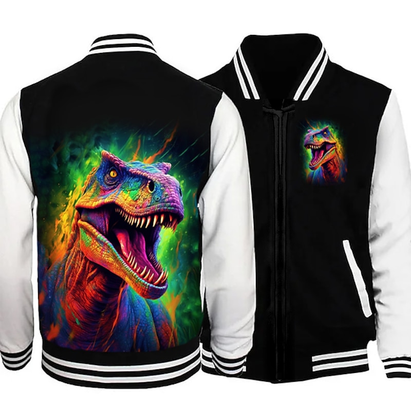 Boys 3D Dinosaur Jacket Long Sleeve Fall Winter Active Streetwear Cool Polyester Kids 3-12 Years V Neck Street Daily Regular Fit