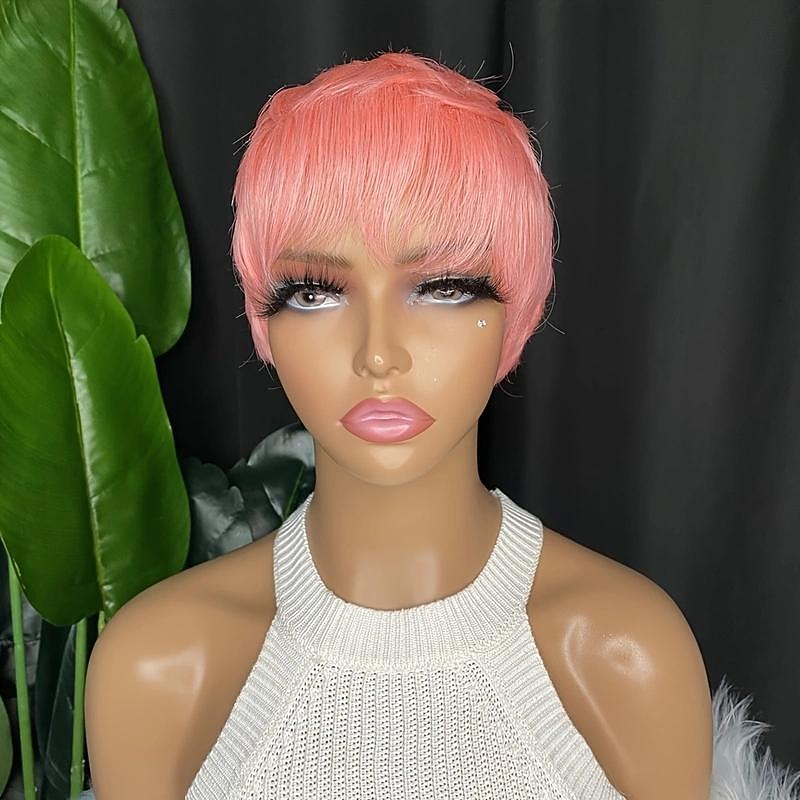 Short Human Hair Pixie Wigs Pixie Cut Short Pink Wavy Wigs Layered Short Synthetic Hair Wigs For Women3