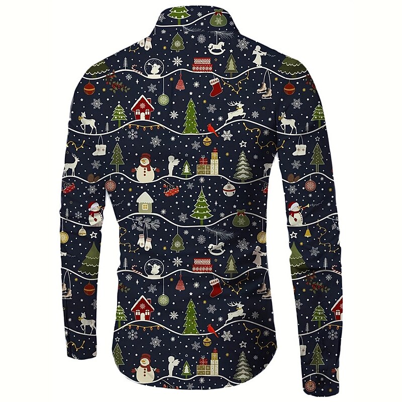 Christmas Tree Casual Men's Shirt Daily Wear Going out Fall & Winter Turndown Long Sleeve Dark Navy S, M, L 4-Way Stretch Fabric Shirt3