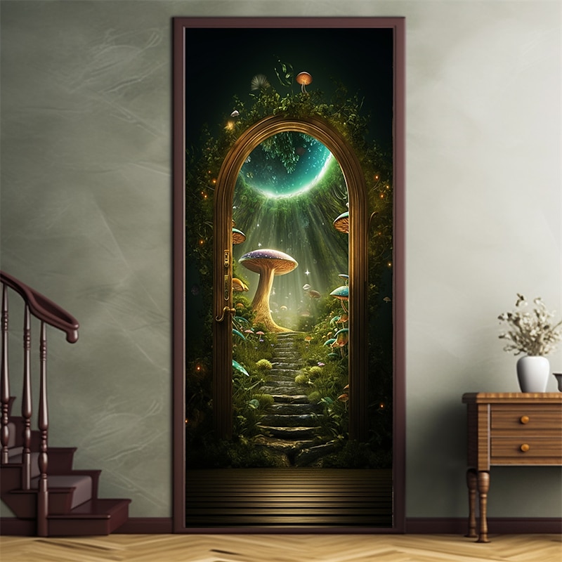 Fantasy Mushroom World Door Covers Door Tapesty Door Curtain Decoration Backdrop Door Banner for Front Door Farmhouse Holiday Party Decor Supplies2