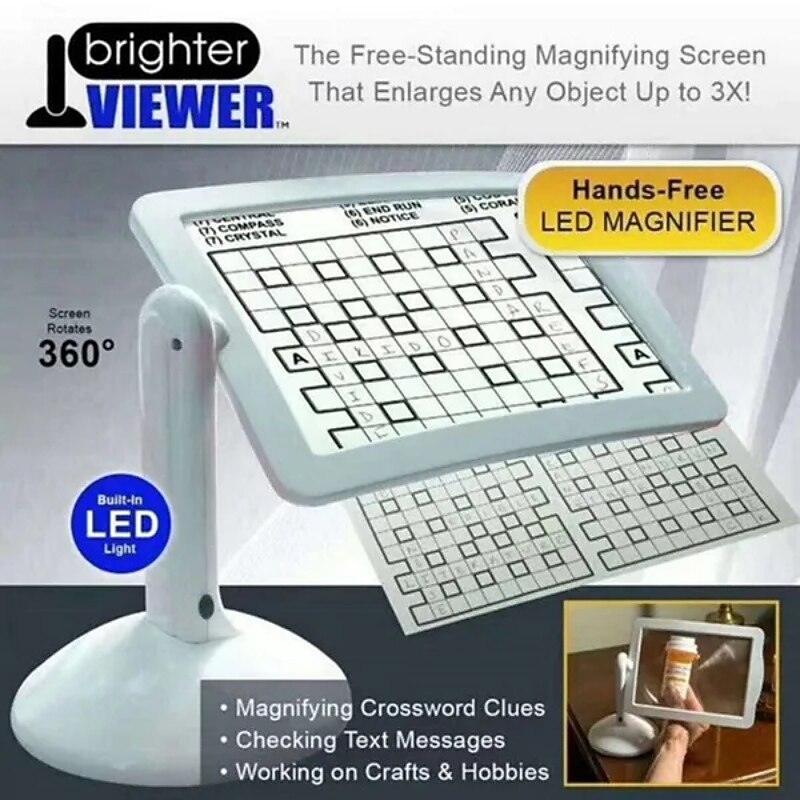 Desktop Magnifying Glass with LED Light Large Screen 360-degree Rotation 3 Times Magnification Reading Newspapers for The Elderly