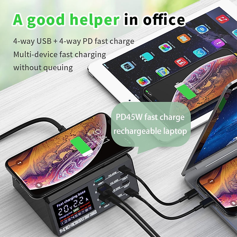 Wireless Charger Charging Station 15/18 W Output Power 8 Port Wireless Charging Stand Multi USB Charger Station Wireless Charger ROHS CE Certified FCC Fast Wireless Charging Lightweight Universal For3