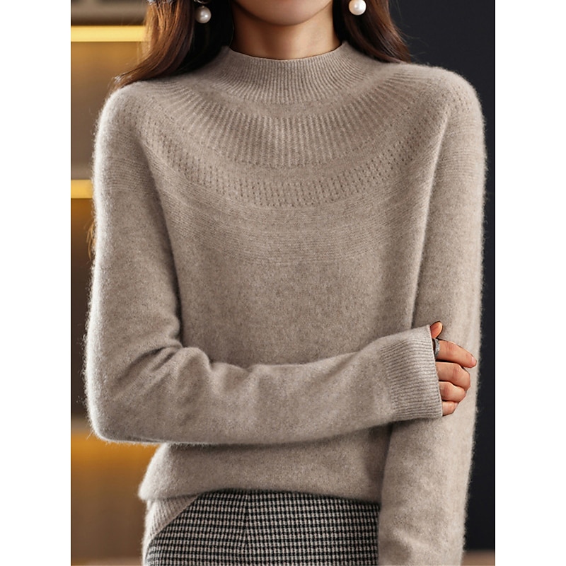 Women's Pullover Sweater Jumper Streetwear Casual Soft Solid Color Ribbed Crew Neck Oversized Long Sleeve Regular Tops Knit Outdoor Daily Holiday Magenta Lake blue Fall Winter