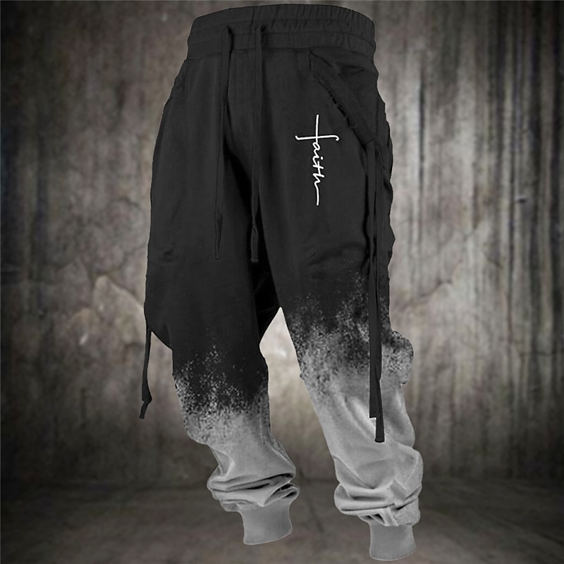 Faith Vintage Men's 3D Print Sweatpants Joggers Pants Trousers Outdoor Street Casual Daily Polyester Black Blue Brown S M L Mid Waist Elasticity Pants4