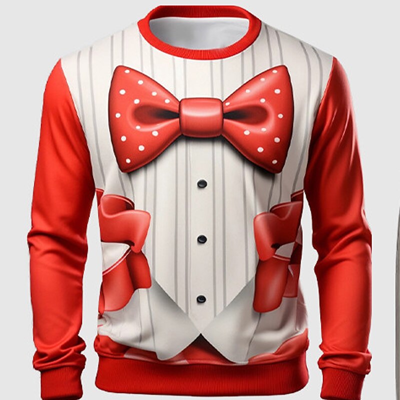 Boys 3D Bow tie Christmas Sets Sweatshirt & Sweatpants Set Set Long Sleeve 3D Printing Fall Winter Active Fashion Cool Kids 4 years+ Crew Neck Outdoor Vacation Street Regular Fit4