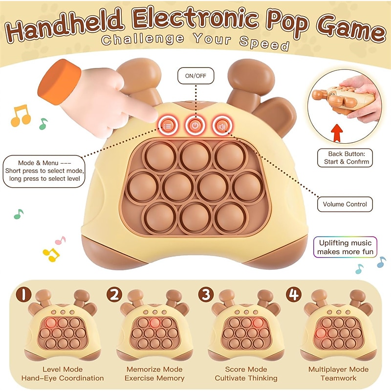 Fast Push Bubble Game, Upgraded Handheld Pop Fidget Light Up Pro Game Toys, Electronic Quick Push Game, Fidget Sensory Toys for  Kids Girls Birthday2