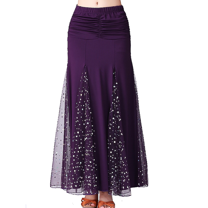 Ballroom Dance Skirts Printing Pure Color Splicing Women's Performance Training High Polyester4