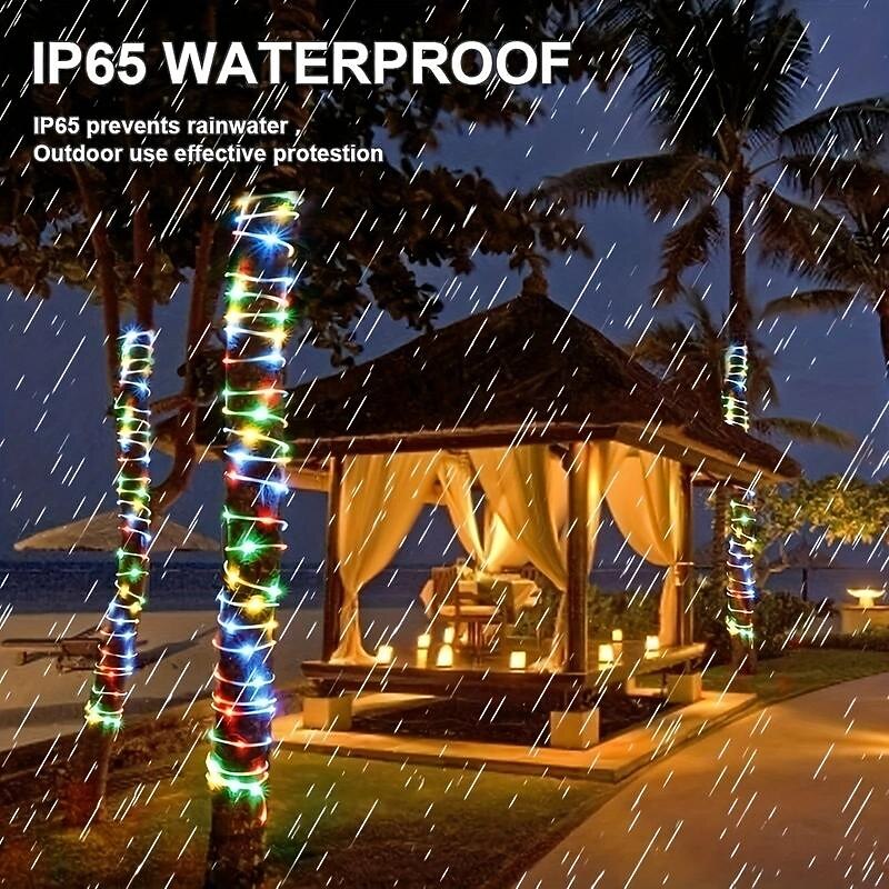 1 Pack Battery Box Tube String Lights, 8-mode Waterproof Outdoor LED String Lights, Warm White, Colored, White for Garden Decorative Lights, Weddings, Parties, Trees, Christmas, Holiday Decorative