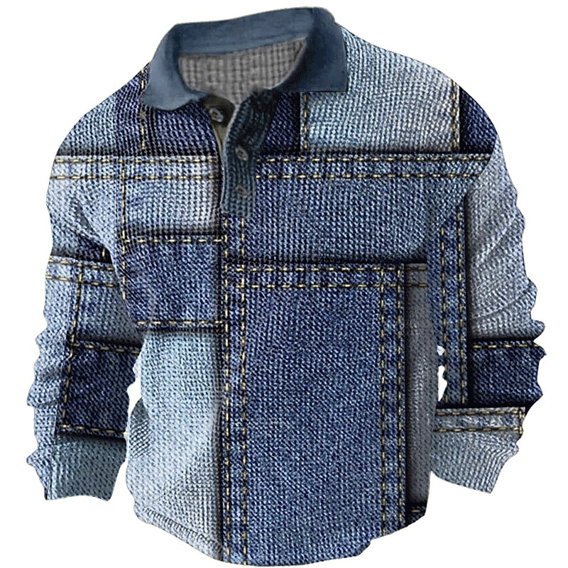 Men's Plaid Golf Shirt Long Sleeve Polo Shirts Collared Shirts Vintage Casual Vacation Wear Formal Wear Festival Wear Buttons 3D Print Fall & Winter Black Blue Brown4