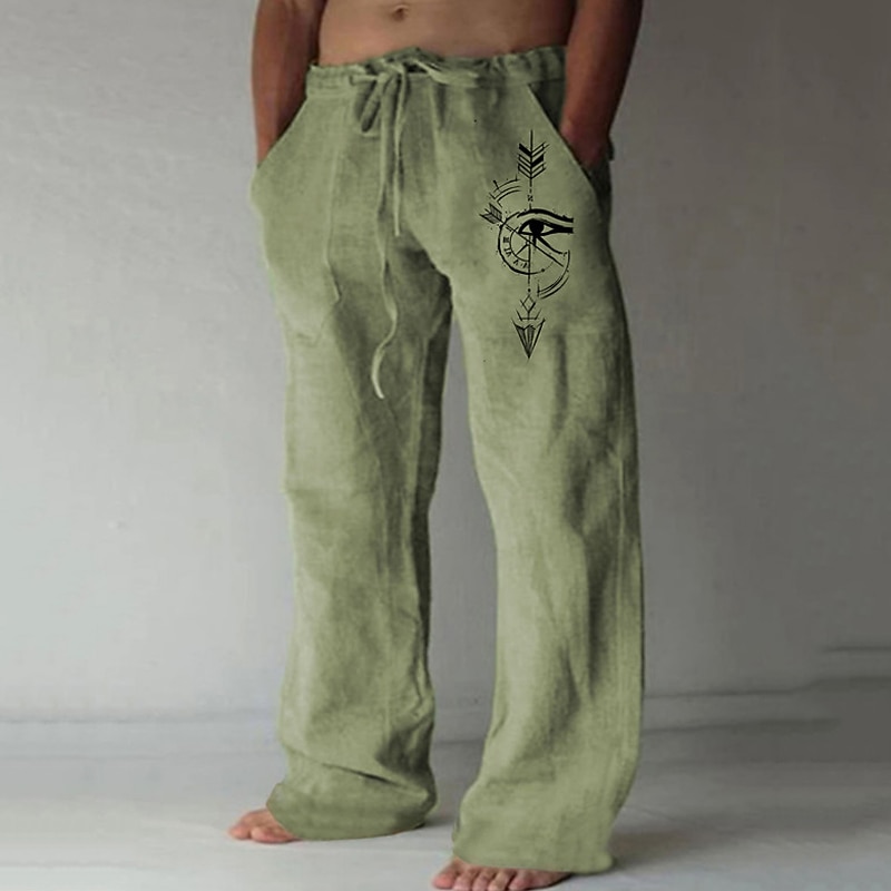 Men's Feathers Compass Pants Trousers Mid Waist Casual Outdoor Street Going out Spring &  Fall Black White Green3