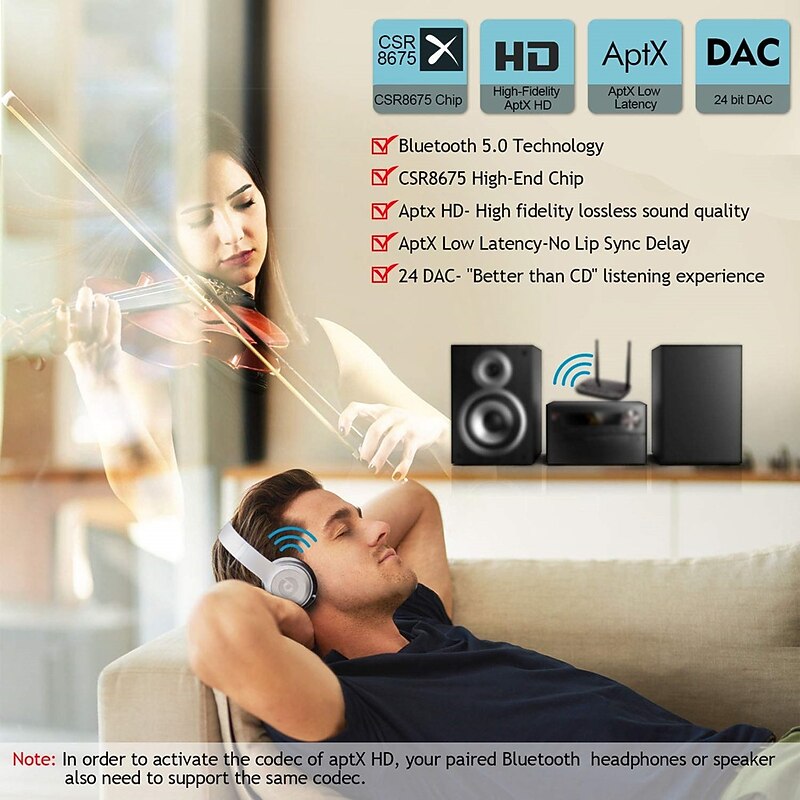 NFC 262ft/80m Long Range Bluetooth 5.0 Transmitter Receiver 3 in1 Music Audio Adapter Low Latency aptX HD Spdif RCA AUX 3.5mm TV3