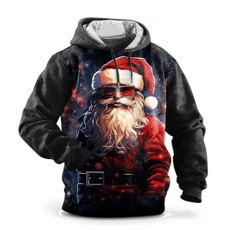 Christmas Men's Santa Claus 3D Hoodies Graphic Fashion 3D Print Sports Outdoor Holiday Vacation Hoodies Black Red Long Sleeve Hooded Print Front Pocket Spring &  Fall Designer shirt3