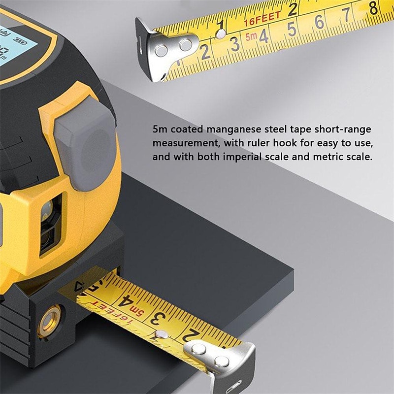 3 in 1 Laser Rangefinder 5m Tape Measure Ruler LCD Display with Backlight Distance Meter Building Measurement Device4