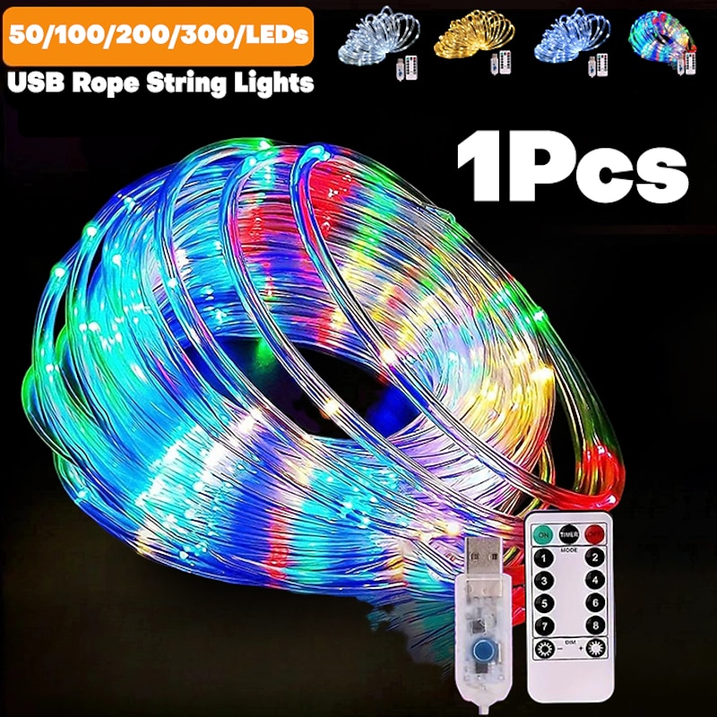 1 Pc Christmas USB Tube Light Indoor and Outdoor Courtyard Wedding Festive Decoration String Light 7M-50Led/12M-100Led/20M-200Led/30M-300Led