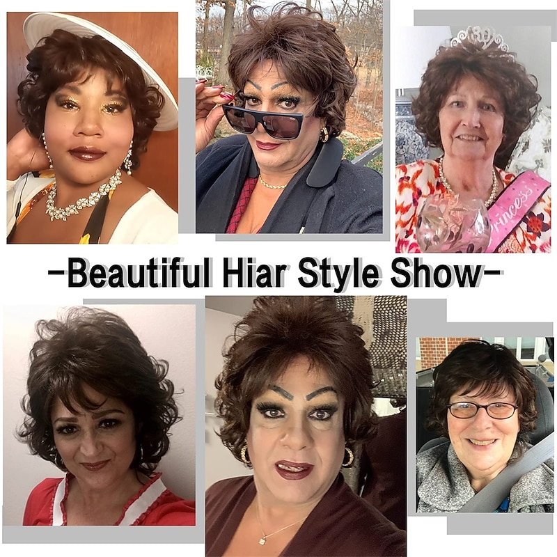 Dark Brown Short Curly Wavy Wig with Hair Bangs 100% Imported Premium Synthetic Fashion Brown Hair Wigs for Women (Brown)4