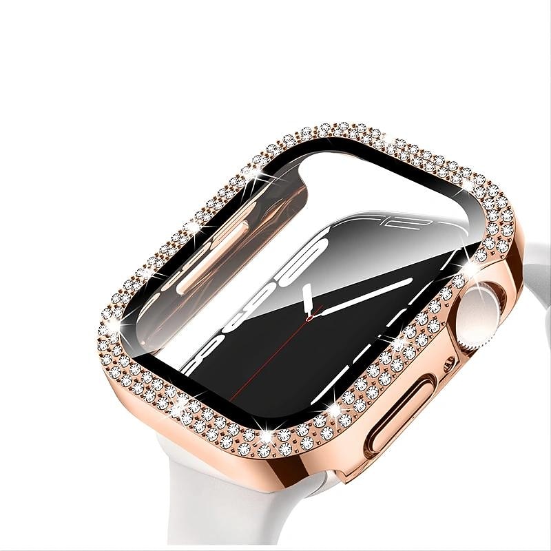 2 Pack Watch Case with Screen Protector Compatible with Apple Watch Series 8 7 41mm 45mm / Series 6 5 4 SE 40mm 44mm / Series 3 2 1 38mm 42mm Scratch Resistant Bling Diamond HD Clear Tempered Glass4