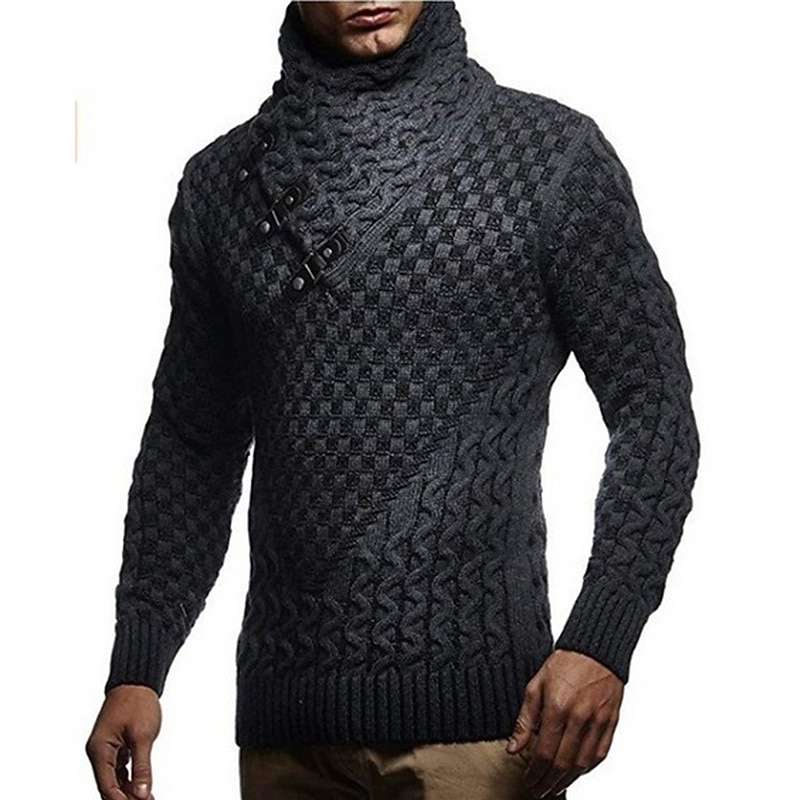 Men's Turtleneck Sweater Pullover Sweater Jumper Ribbed Knit Regular Tops Knitted Plain Turtleneck Modern Contemporary Work Daily Wear Clothing Apparel Winter Black Dark Grey S M L4