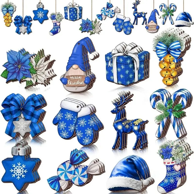 24pcs Christmas Tree Ornaments Xmas Handcrafted Wooden Old Man Pendant - Perfect for Outdoor Festivals Birthday Parties and Home Decor (with Rope)