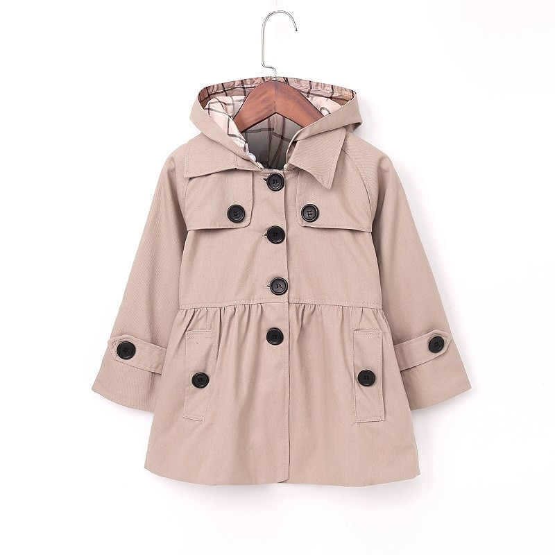 Kids Girls' Trench Coat Long Sleeve Thickened windbreaker - rose red polka dots Thickened windbreaker - thickened khaki Thickened windbreaker-patterned khaki Solid Color Graphic Pocket Spring Fall