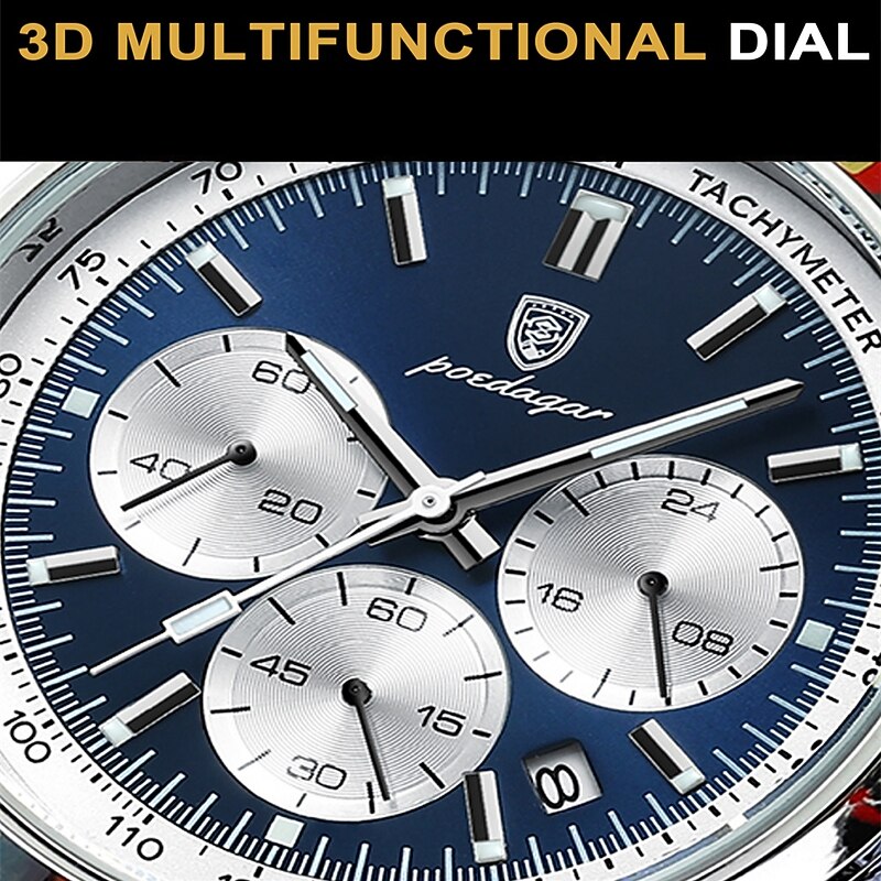 POEDAGAR Luxury Man Watch High Quality Waterproof Chronograph Luminous Men's Wristwatch Leather Men Quartz Watches Casual Clock4