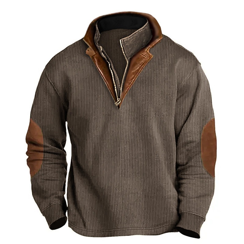 Men's Sweatshirt Quarter Zip Sweatshirt Army Green Navy Blue Brown Khaki Half Zip Color Block Patchwork Sports & Outdoor Daily Holiday Corduroy Streetwear Basic Casual Fall & Winter Clothing Apparel4