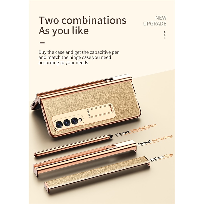 Phone Case For Samsung Galaxy Z Fold 5 Z Fold 4 Z Fold 3 Kickstand Shockproof PU Leather4