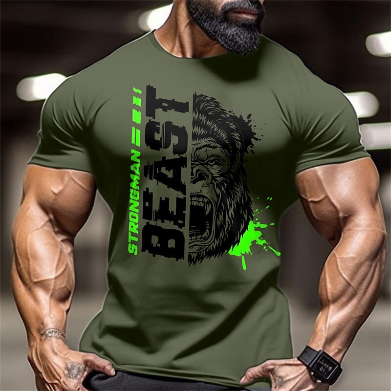 Men's Beast Strongman Graphic T-Shirt - Fitness Gym Workout Short Sleeve Tee2