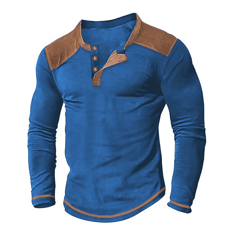 Men's T shirt Tee Henley Shirt Tee Top Color Block Henley Street Vacation Long Sleeve Clothing Apparel Fashion Designer Basic4