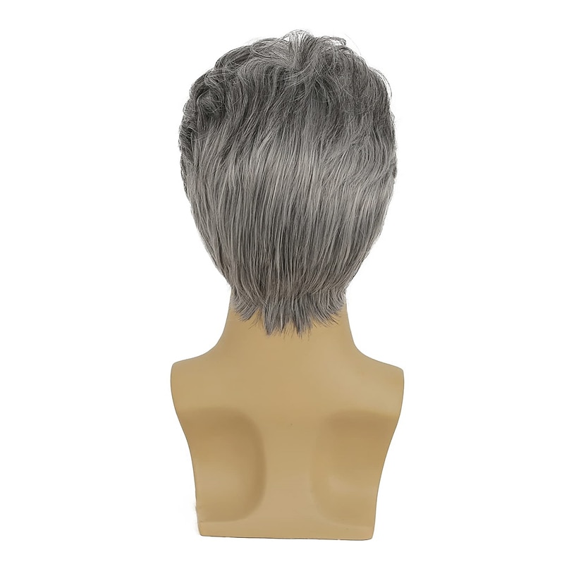 Men Wigs Short Grey Wigs Old Man Wig Synthetic Halloween Costume Male Wigs, Mixed Gray4