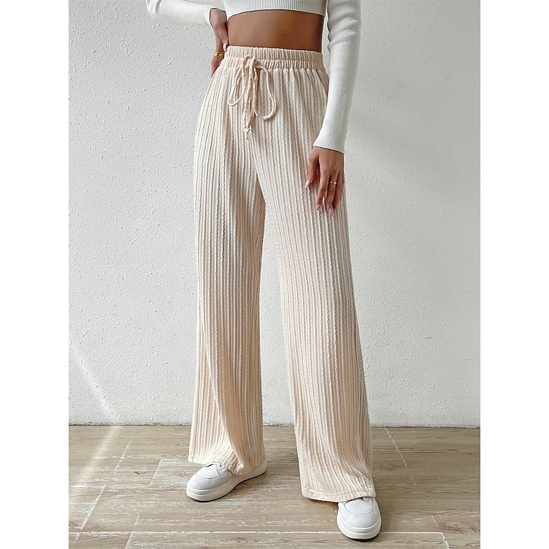 Women's Wide Leg Linen Pants Pants Trousers Fashion Streetwear Casual Full Length High Waist Plain Pocket Drawstring High Cut Comfort Breathability Soft Micro-elastic Vacation Street Daily Apricot4