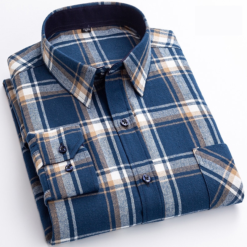 Men's Shirt Casual Shirt Plaid Shirt Button Up Shirt Plaid / Check Outdoor Daily Wear Yellow Royal Blue Blue Sky Blue Long Sleeve Lapel Fall & Winter Clothing Apparel Front Pocket2