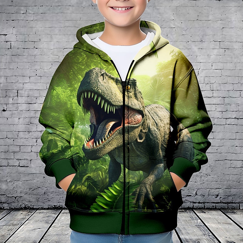 Boys 3D Dinosaur Hoodie Coat Outerwear Long Sleeve 3D Print Fall Winter Fashion Streetwear Cool Polyester Kids 3-12 Years Outdoor Casual Daily Regular Fit