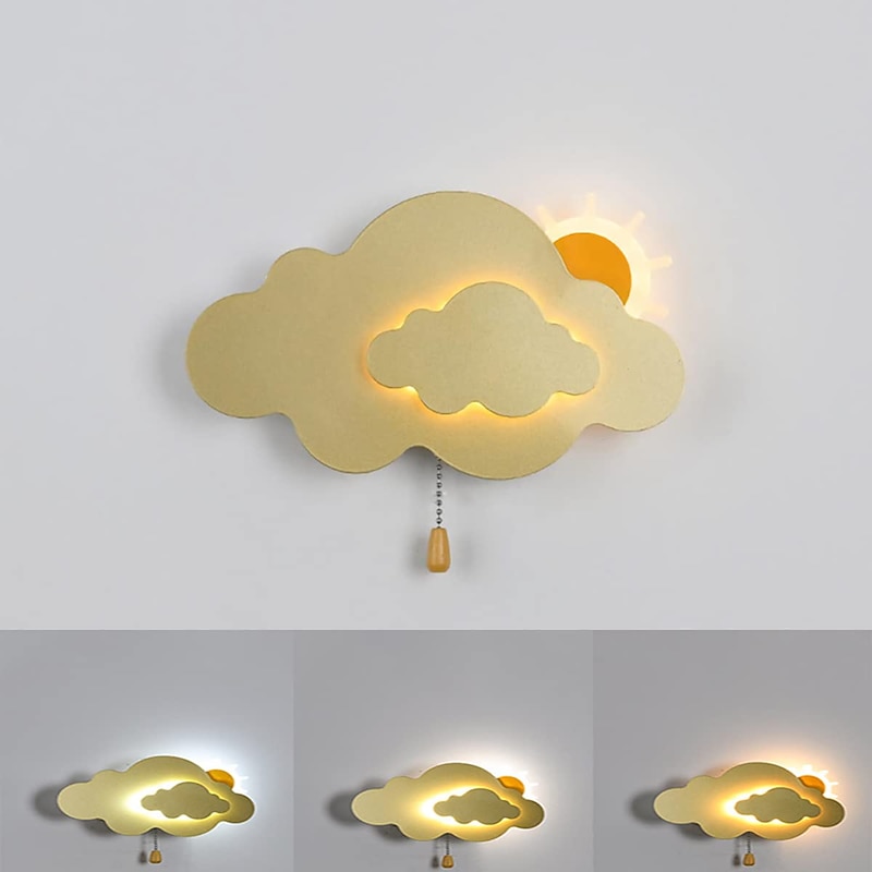 LED Wall Light Indoor Kids 7W Cloud Wall Lamp Kids Room With Pull Switch Children Dimmable Bedside Lamp For Girls Boy Bedroom Decoration Acrylic Night Light Kids Room LampWhite2